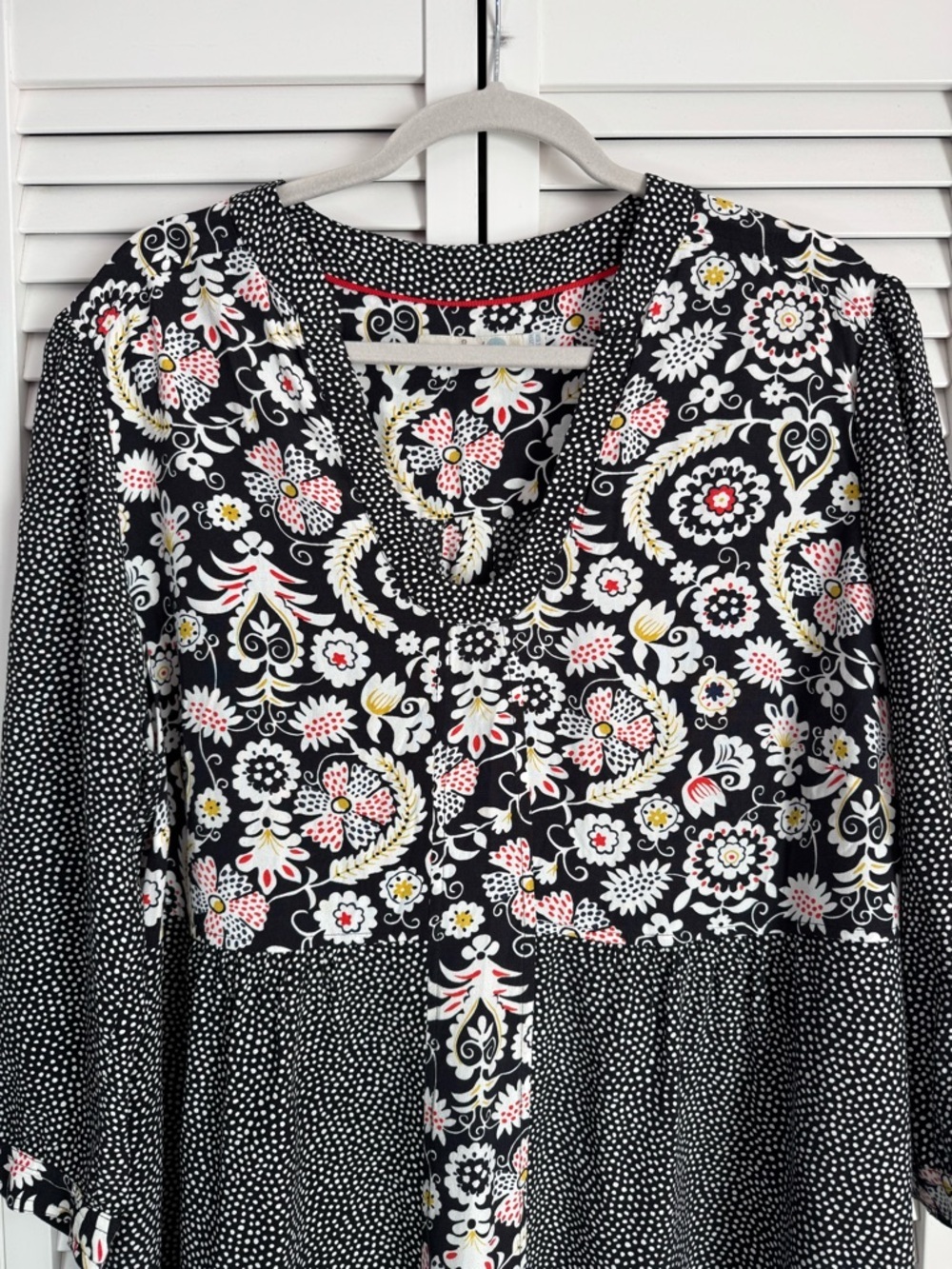 Boden Mollie Floral Paisley Polka Dot V-Neck Tunic Dress Boho Size 16 (XL) - Picture 2 of 9